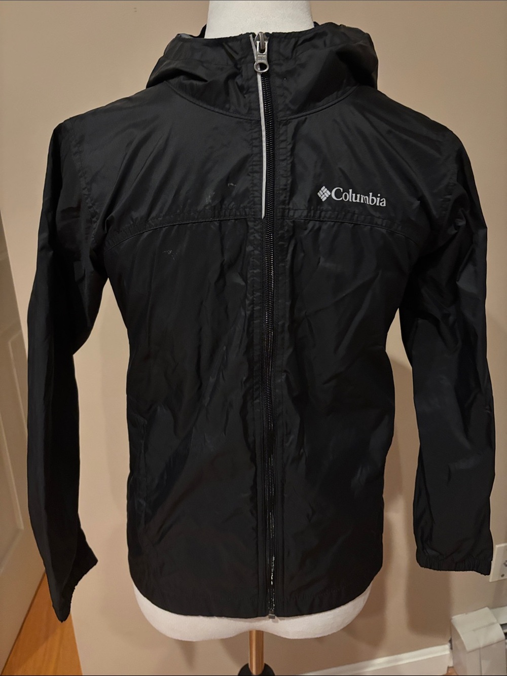 Boys Columbia Black Hooded Windbreaker Raincoat